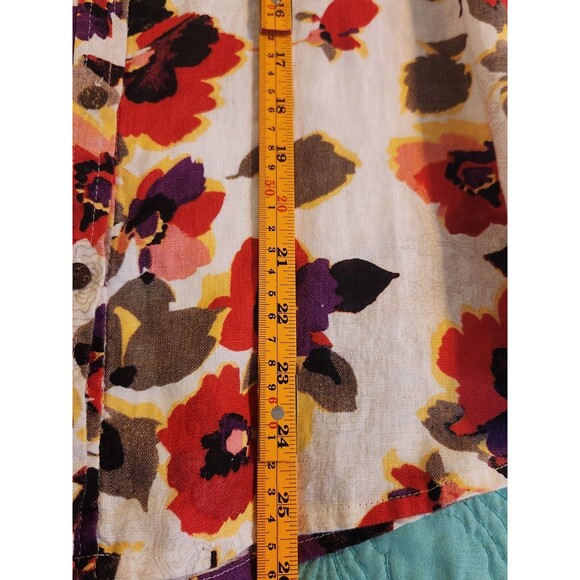 JM Collection Women's Size‎ 6 Floral linen button-Down Roll Tab Sleeve Shirt - Picture 7 of 7